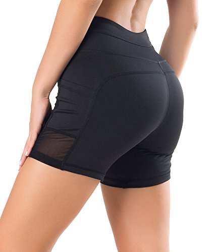 Sudawave - Malla de ciclismo para mujer, pantalones cortos de yoga con bolsillos para deporte, todo el año, Mujer, color Negro , tamaño medium