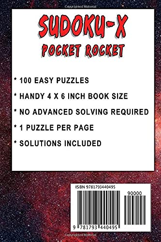 Sudoku-X Pocket Rocket- 100 Easy Pocket Size Sudoku-X Puzzles - Volume 4: Handy 4 x 6 inch layout – 1 Puzzle per Page (Easy Sudoku-X Pocket Rocket)