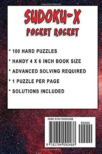 Sudoku-X Pocket Rocket- 100 Hard Pocket Size Sudoku-X Puzzles - Volume 2: Handy 4 x 6 inch layout – 1 Puzzle per Page (Hard Sudoku-X Pocket Rocket)