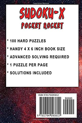 Sudoku-X Pocket Rocket- 100 Hard Pocket Size Sudoku-X Puzzles - Volume 5: Handy 4 x 6 inch layout – 1 Puzzle per Page (Hard Sudoku-X Pocket Rocket)