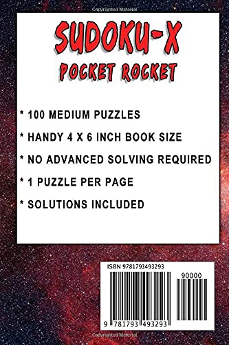 Sudoku-X Pocket Rocket- 100 Medium Pocket Size Sudoku-X Puzzles - Volume 5: Handy 4 x 6 inch layout – 1 Puzzle per Page (Medium Sudoku-X Pocket Rocket)