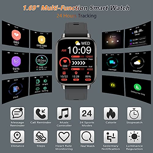 Sudugo Smartwatch, 1,69" Táctil Reloj Inteligente Hombre Mujer, Reloj Deportivo con 24 Modos Deportivos, Pulsómetro, Monitor de Sueño, Podómetro, Pulsera Actividad Impermeable IP67 para iOS Android