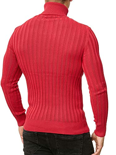 Suéter de Cuello de Tortuga para Hombres Jersey de Punto Acanalado Rojo XL