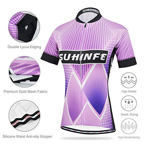 SUHINFE Maillot Ciclismo Mujer Verano, Ctraje Ciclismo y Culotte Ciclismo con 5D Gel Pad para Bicicleta de Carretera y MTB