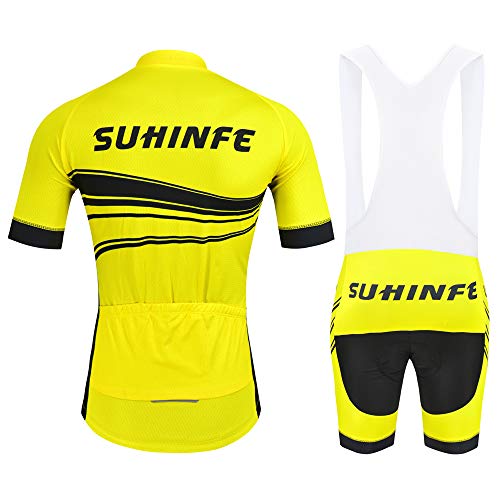 SUHINFE Ropa Ciclismo Hombre, Transpirable y de Secado rápido Maillot Ciclismo y Grueso Culotte Acolchado 5D para Verano