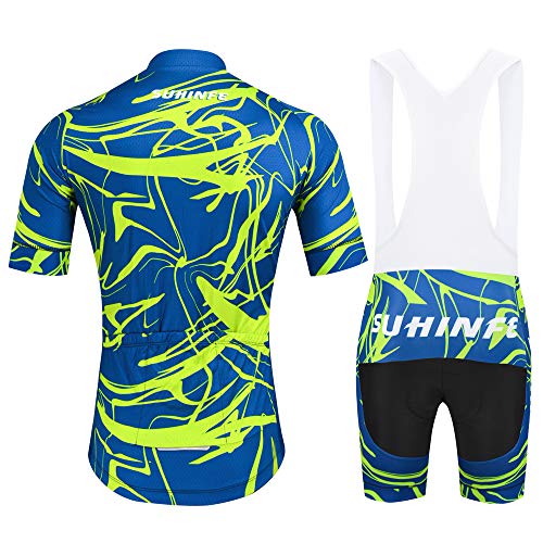 SUHINFE Ropa Ciclismo Hombre Verano, Transpirable y de Secado rápido Maillot Ciclismo y Pculotte Ciclismo con 5D Gel Pad para Bicicleta de Carretera y MTB