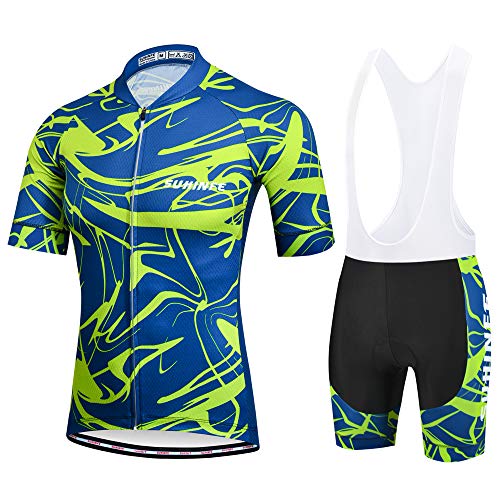 SUHINFE Ropa Ciclismo Hombre Verano, Transpirable y de Secado rápido Maillot Ciclismo y Pculotte Ciclismo con 5D Gel Pad para Bicicleta de Carretera y MTB