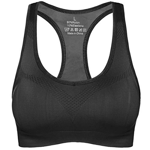 Sujetador Deportivo para Mujer Talla Grande Sujetadores Deportivos Yoga Sport Bra Soporte Bralette Acolchado sin Aros Negro L