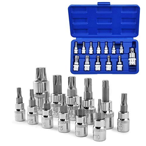 Sukudon 13pzs Juego de llaves de vaso Torx T8-T70 S2 Socket de acero Juego de Herramientas reparación de llaves Allen hexagonales Taller Mecanico Caja de Herramientas Destornillador Accesorios Coche