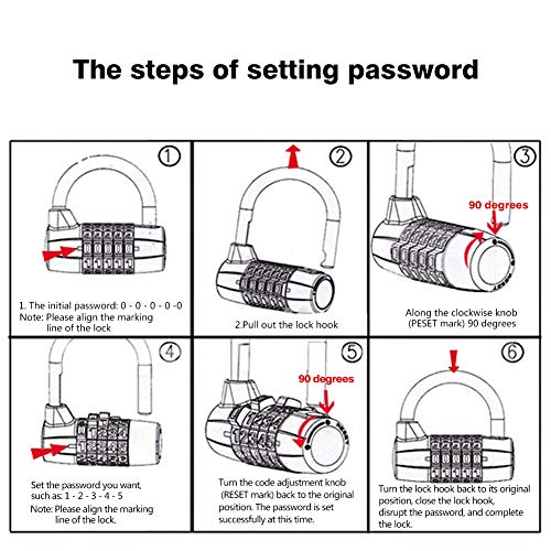 Sukudon Candado, Candado de combinación, 2 pcs Candado de combinación, 5 dígitos Candado de combinación