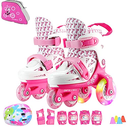 Sumeber Patines en línea para niños, línea Tridimensional con Longitud Variable para niños y niñas, para Exteriores e Interiores (Rosa, XS（27-30）)