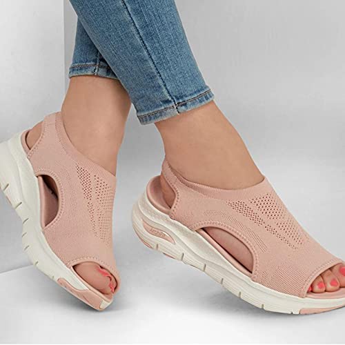 Summer Washable Sport Sandals, Slingback Sport Sandals for Women, Soft & Comfortable Mesh Breathable Sandals,Large Size Platform Sandals, for Walking, Outdoors (Blue,39)