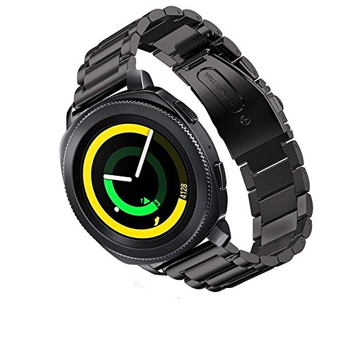 SUNDAREE Compatible con Correa Gear Sport SM-R600,20MM Negro Metal Acero Inoxidable Reemplazo Pulseras Repuesto Smartwatch Band para Samsung Gear Sport SM-R600/Smartwatch GTS Bip/Garmin Venu