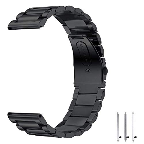 SUNDAREE Compatible con Correa Gear Sport SM-R600,20MM Negro Metal Acero Inoxidable Reemplazo Pulseras Repuesto Smartwatch Band para Samsung Gear Sport SM-R600/Smartwatch GTS Bip/Garmin Venu