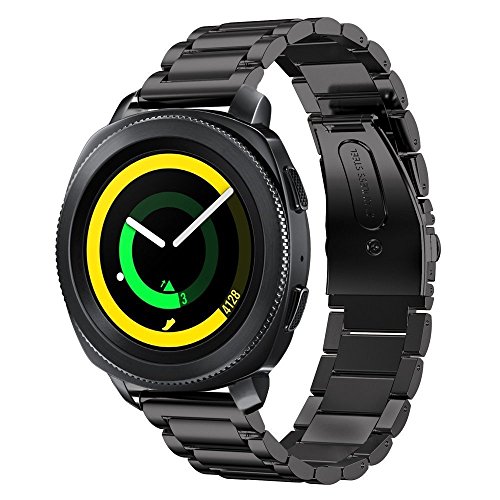 SUNDAREE Compatible con Correa Gear Sport SM-R600,20MM Negro Metal Acero Inoxidable Reemplazo Pulseras Repuesto Smartwatch Band para Samsung Gear Sport SM-R600/Smartwatch GTS Bip/Garmin Venu