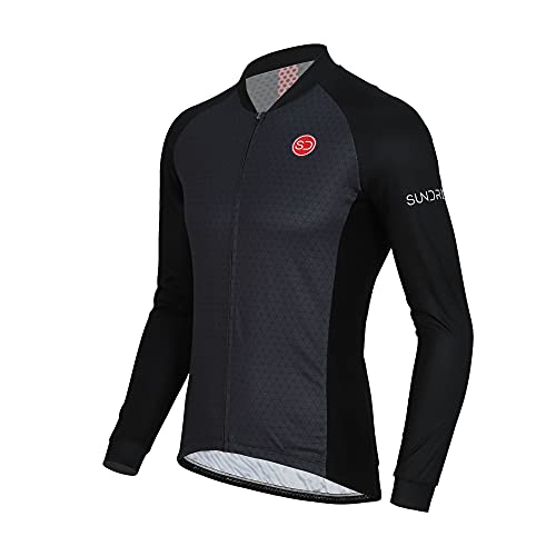 SUNDRIED Camiseta de Ciclismo de Manga Larga para Hombre Camiseta de Ciclismo de Carretera Camiseta de Ciclismo de montaña (Negro, XL)