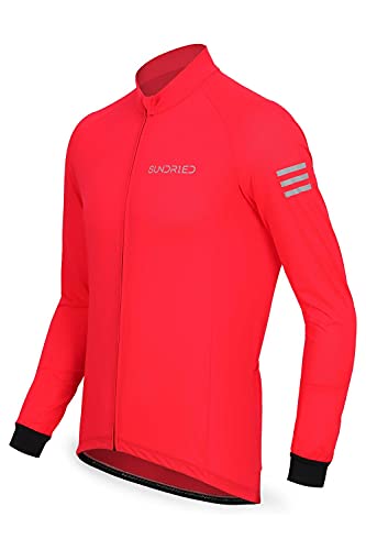 SUNDRIED Camiseta de Ciclismo de Manga Larga para Hombre (Rojo, M)