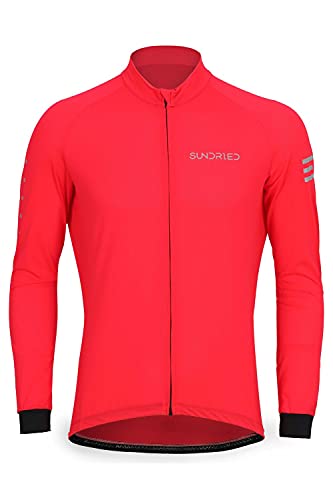 SUNDRIED Camiseta de Ciclismo de Manga Larga para Hombre (Rojo, M)