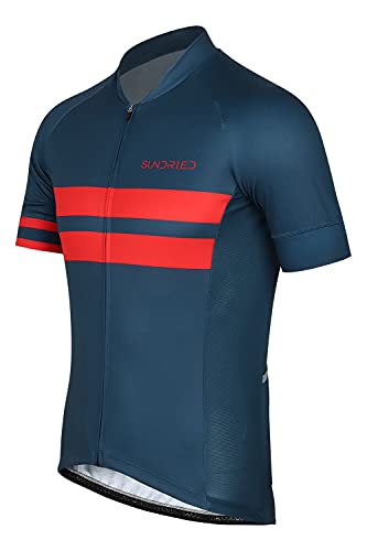 SUNDRIED Camiseta de Manga Corta de Ciclo Jersey Retro Bici del Camino de Bicicletas de montaña Top Hombres (Azul, L)