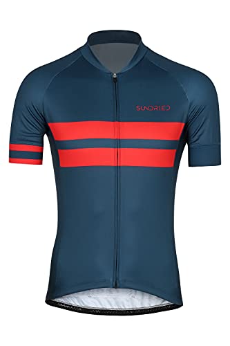 SUNDRIED Camiseta de Manga Corta de Ciclo Jersey Retro Bici del Camino de Bicicletas de montaña Top Hombres (Azul, L)