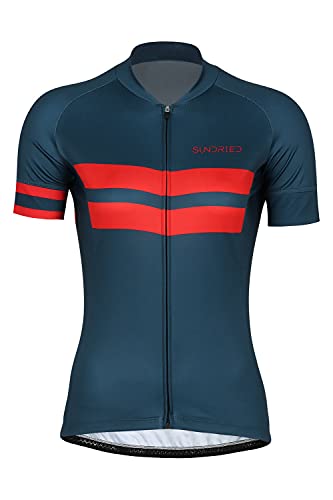 SUNDRIED Camiseta de Manga Corta de Ciclo Jersey Retro Bici del Camino señoras Superiores de Bicicletas de montaña de Las Mujeres (Azul, L)