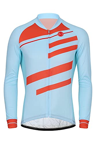 SUNDRIED Hombre Manga Larga Ciclo Retro Jersey Bike Bike Cicling Top Blue Mountain Bike Bike Shirt (Azul, XXL)