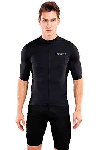 SUNDRIED Jersey Ciclo Hombre Negro Bicicletas Premium Ropa Italiana Telas Carretera y MTB (Negro, XL)