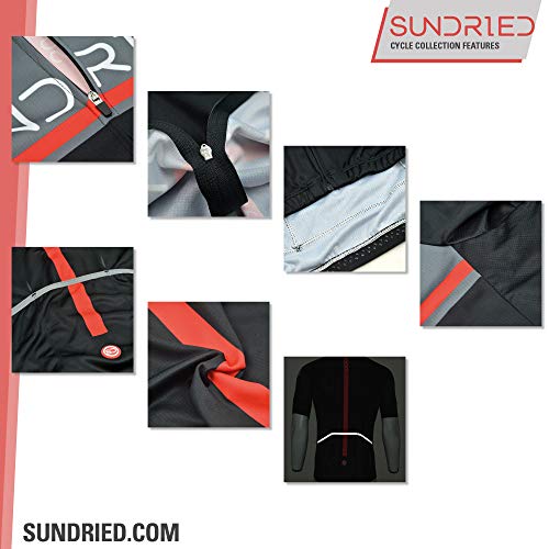 SUNDRIED La Camisa de Manga Corta para Hombre Jersey de Ciclo Bici del Camino Top Bicicleta de montaña (Negro, M)