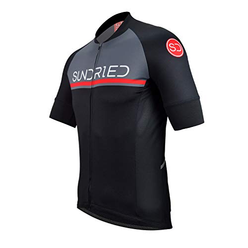 SUNDRIED La Camisa de Manga Corta para Hombre Jersey de Ciclo Bici del Camino Top Bicicleta de montaña (Negro, M)