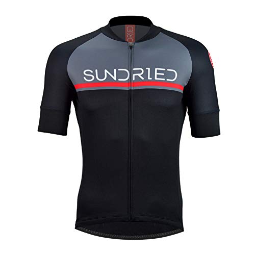 SUNDRIED La Camisa de Manga Corta para Hombre Jersey de Ciclo Bici del Camino Top Bicicleta de montaña (Negro, S)