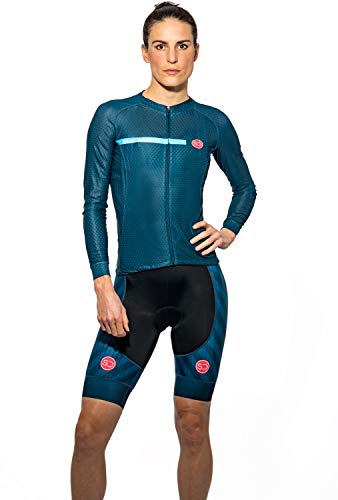 SUNDRIED Mujer Pro Range Maillot de Ciclismo Manga Larga Camiseta de Bicicleta para Bicicleta de Pista Ropa de Ciclismo Profesional (Azul, S)