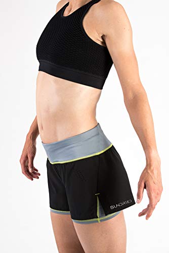 SUNDRIED Pantalones Cortos de Las Mujeres de Gimnasio Operando Fitness y Entrenamiento 2-en-1 Negro Short Shorts (X-Large)