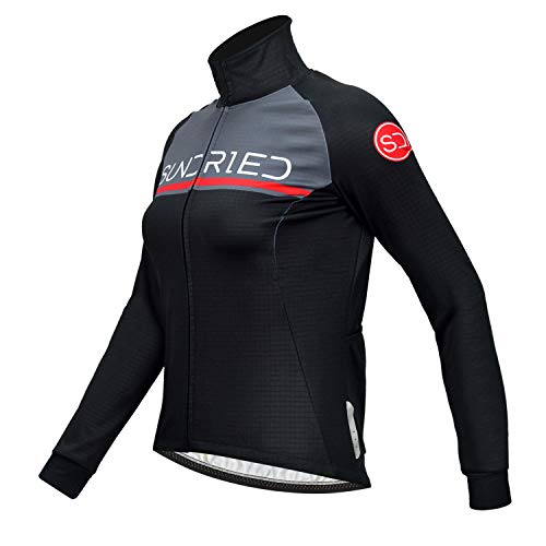 SUNDRIED para Mujer Chaqueta térmica de Ciclo a Prueba de Viento Impermeable Mejor para el frío y la Bici de Carretera Bicicleta de montaña (Negro, XS)