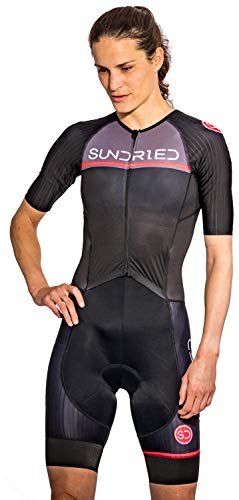 SUNDRIED Womens Pro Trisuit Triatlón de una pieza Aero Ciclismo skinsuit Tri Suit (Negro, S)