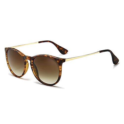 SUNGAIT Gafas de Sol Mujer Hombre Retro Redondas Unisex UV400 Proteccion(Marco Ámbar/Lentes Gradiente Marrón)