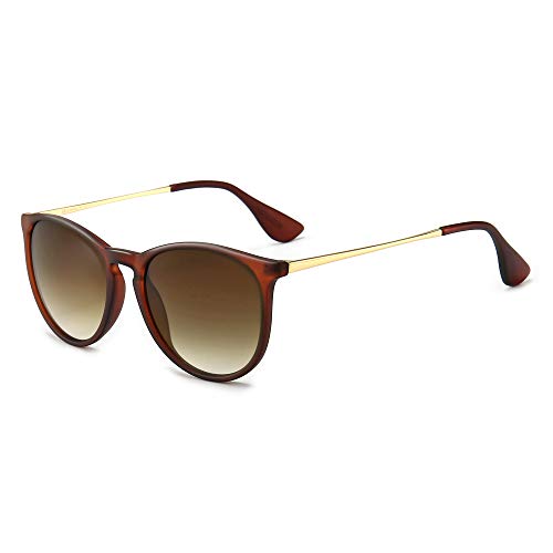 SUNGAIT Gafas de Sol Mujer Hombre Retro Redondas Unisex UV400 Proteccion(Marco Marrón/Lentes Gradiente Marrón)