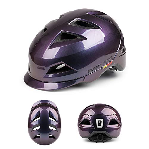 SUNRIMOON Casco de bicicleta para adultos con luz USB recargable, casco de ciclismo ligero para hombre y mujer de 22.44-24.41 pulgadas