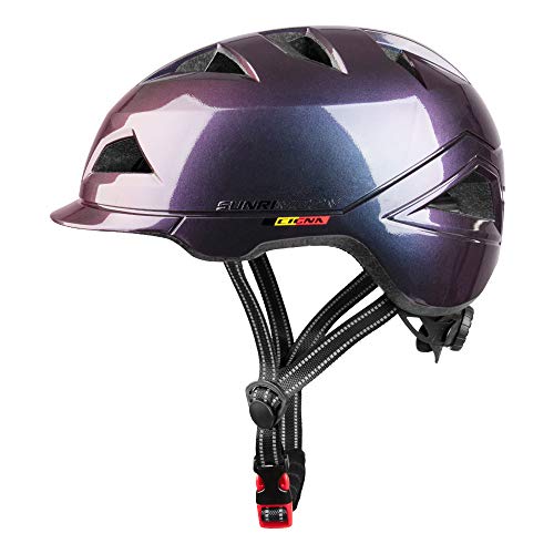 SUNRIMOON Casco de bicicleta para adultos con luz USB recargable, casco de ciclismo ligero para hombre y mujer de 22.44-24.41 pulgadas