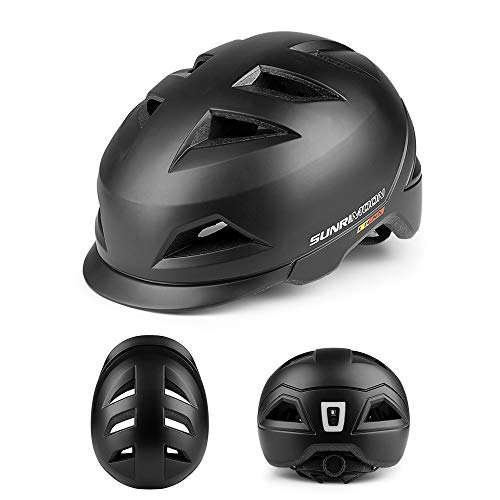 SUNRIMOON Casco de bicicleta para adultos con luz USB recargable, casco de ciclismo ligero, tamaño ajustable para hombres/mujeres de 22.44 a 24.41 pulgadas
