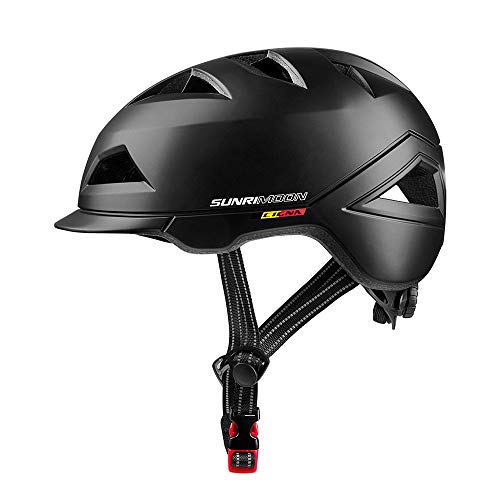 SUNRIMOON Casco de bicicleta para adultos con luz USB recargable, casco de ciclismo ligero, tamaño ajustable para hombres/mujeres de 22.44 a 24.41 pulgadas