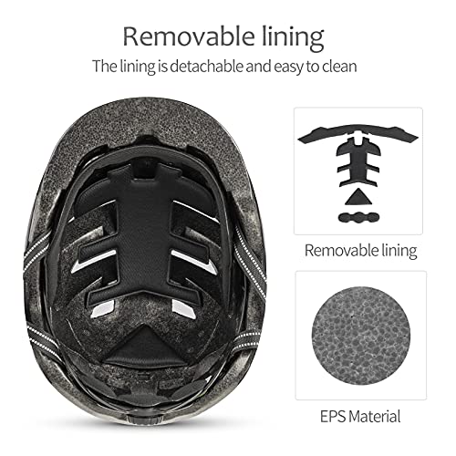 SUNRIMOON Casco de bicicleta para adultos con luz USB recargable, casco de ciclismo ligero, tamaño ajustable para hombres/mujeres de 22.44 a 24.41 pulgadas