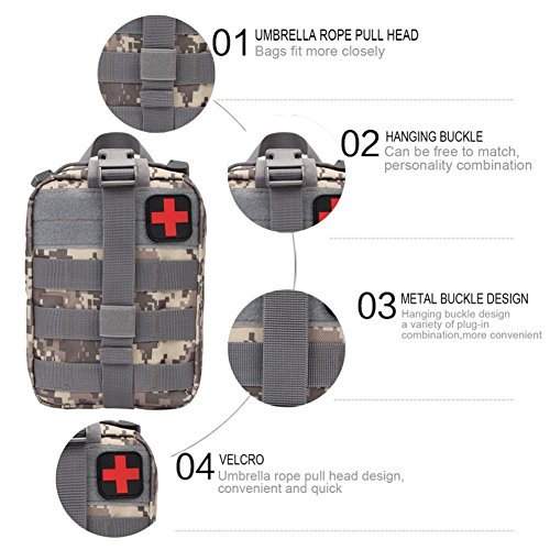 SUNRIS Kit de supervivencia al aire libre, bolsa de médico táctica, multifuncional, riñonera para viajes, camping, escalada, emergencia, kit de primeros auxilios, ACU