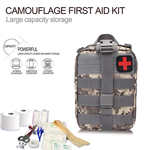 SUNRIS Kit de supervivencia al aire libre, bolsa de médico táctica, multifuncional, riñonera para viajes, camping, escalada, emergencia, kit de primeros auxilios, ACU