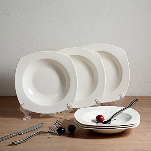 suntun Juego de Platos Hondos 6 piezas, 275ml Cuadrado Blanca Cremosa Plato de Sopa, Ensalada, Set Platos de Porcelana Modernas, 20,2cm Nueva Porcelana de Hueso Juegos Vajillas para 6 Personas