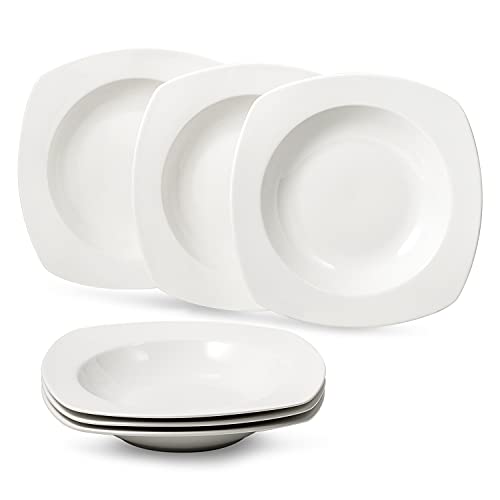 suntun Juego de Platos Hondos 6 piezas, 275ml Cuadrado Blanca Cremosa Plato de Sopa, Ensalada, Set Platos de Porcelana Modernas, 20,2cm Nueva Porcelana de Hueso Juegos Vajillas para 6 Personas