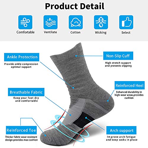 SUNWIND Unisex 6 Pares Deportivos Calcetines Cushion Crew Transpirables y Acolchados Para Correr Calcetines Deportivos Cómodos Para Hombres y Mujeres (Gris, 35-38)