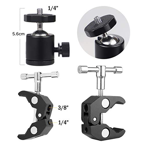 Super Clamp con cabezas de trípode Soporte de abrazadera Clip de cangrejo para cámara Rotación de 360 ​​° con roscas de 1/4 "y 3/8" para cámara para fotografía, cámara, monopié, video