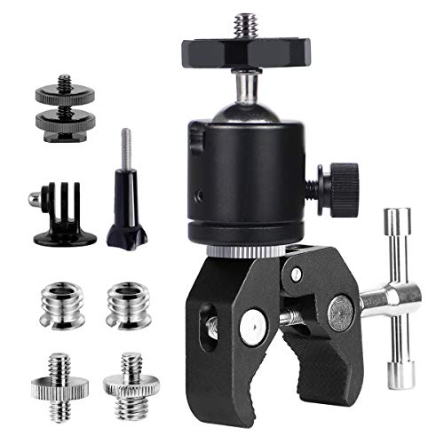Super Clamp con cabezas de trípode Soporte de abrazadera Clip de cangrejo para cámara Rotación de 360 ​​° con roscas de 1/4 "y 3/8" para cámara para fotografía, cámara, monopié, video