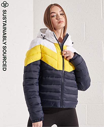 Superdry Colour Block Fuji A4-Acolchado, Amarillo/Azul Marino, Medium para Mujer