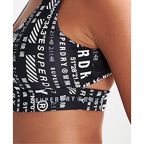 Superdry Training Medium Support Bra Sujetador Deportivo, Black AOP, Large para Mujer